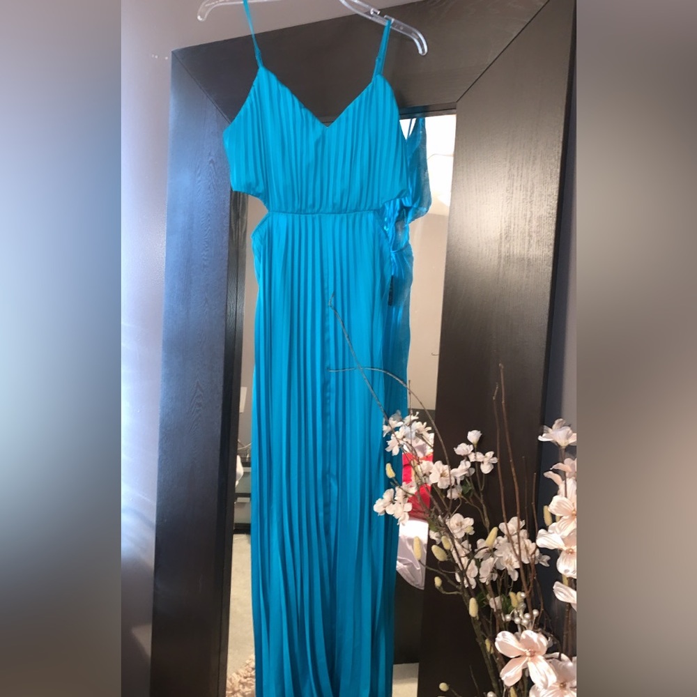 Teal Pleated Side Cutout Express Maxi Dress